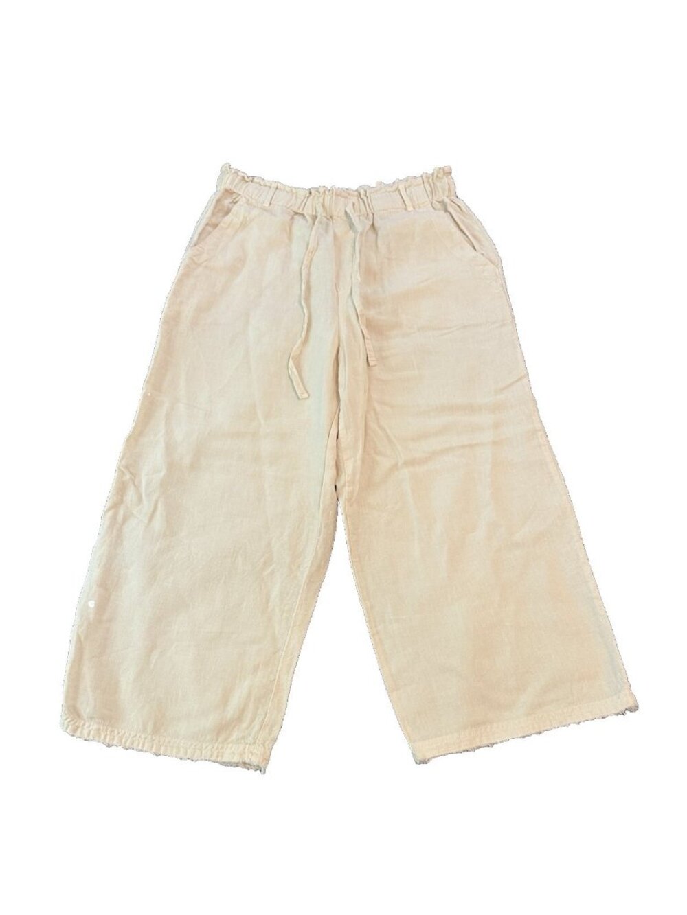 Cloth & Stone 100% Linen Wide Leg Crop Womens Pants S Cream Raw Hem Coastal Boho